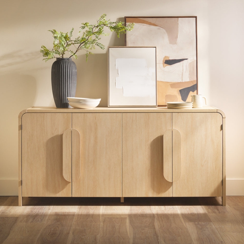 Black Credenza with Rounded Sides: Modern Fluted Buffet