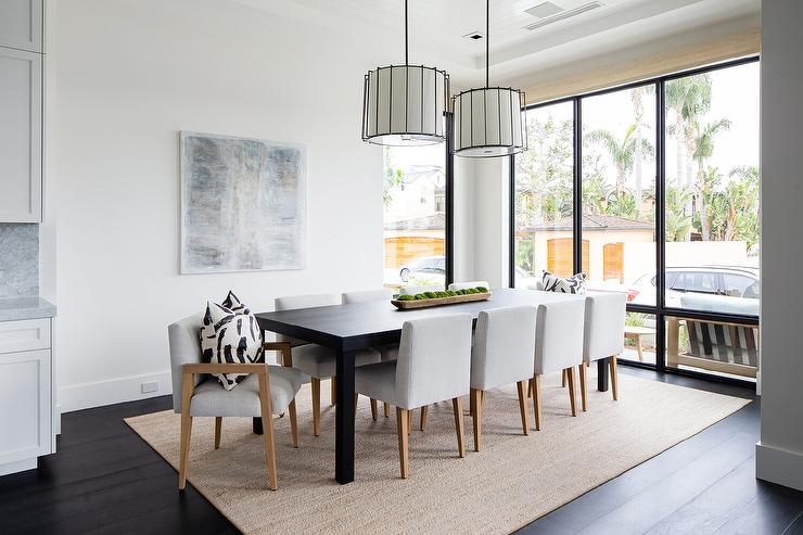 Black Dining Table Pebble Gray Chairs Tapered Wood Legs