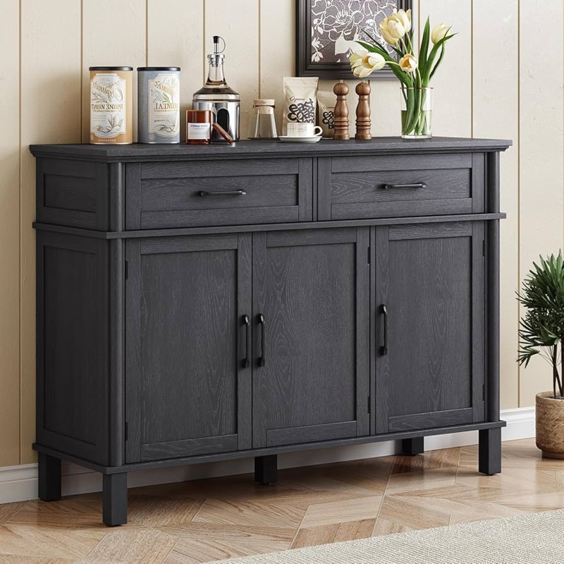 Black Farmhouse Sideboard with Windowpane Glass Doors