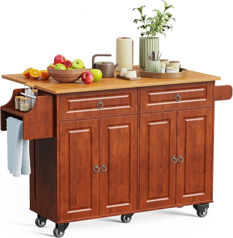 Black Kitchen Island Cart Wood Top Spice Rack Towel Holder