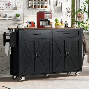Black Kitchen Island, Drop Leaf Extension, Built-in Power