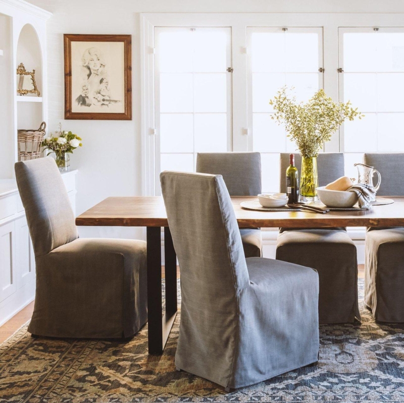 Black Leather-Like Parsons Dining Chair, Modern Rustic Style