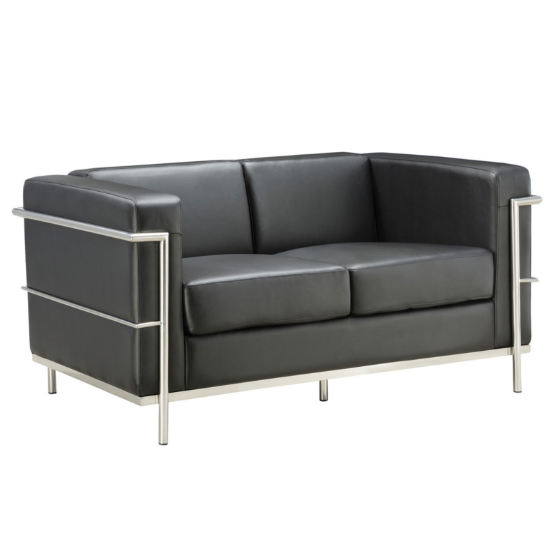 Black Loveseat with Chrome Outer Frame, Modern Office Seating.