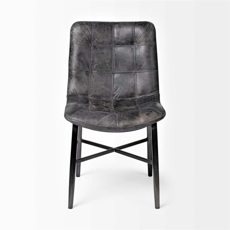 Black Metal Frame Dining Chair Slender Distressed Look