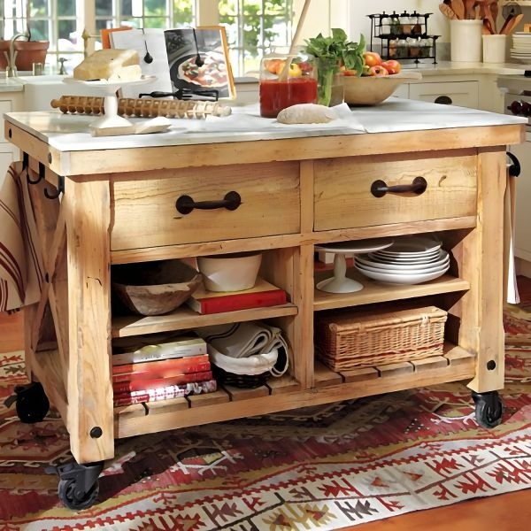 Black Modern Kitchen Island Cart With Wine Rack And Wood Top