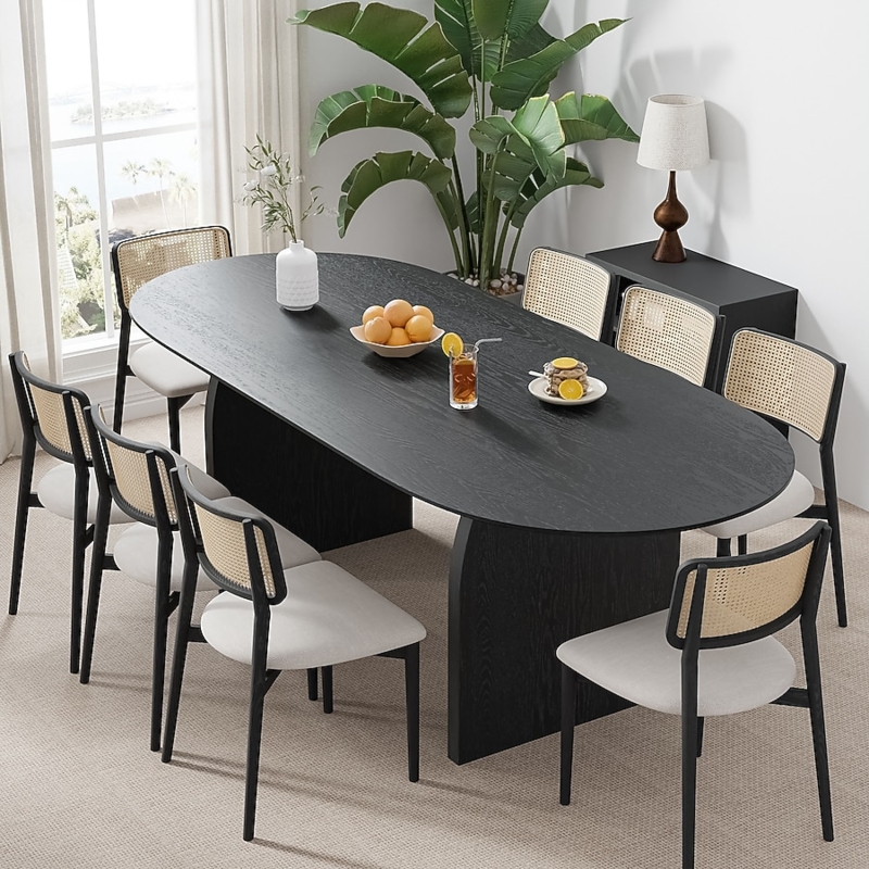 Black Oval Dining Table Fluted Legs Contemporary Minimalist