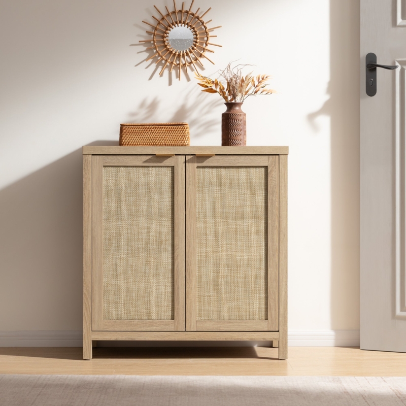Black Rattan Buffet Styling with Central Open Shelves