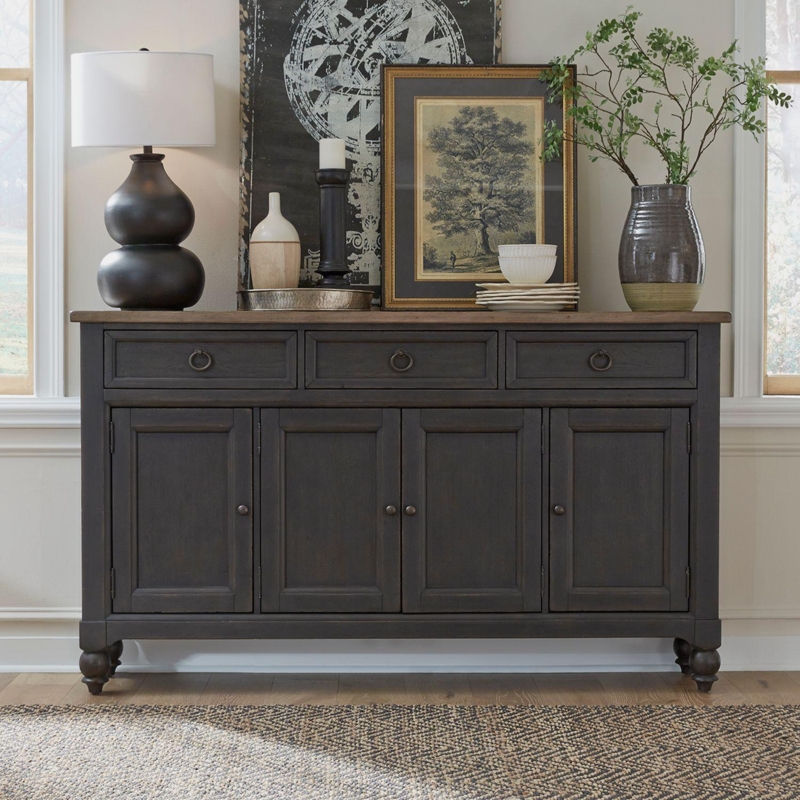 Black Rustic Industrial Buffet with Wire Mesh Door Inserts