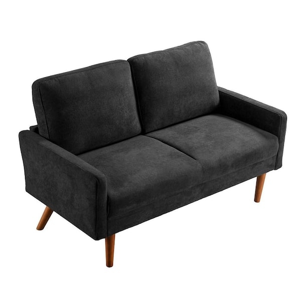 Black Velvet Loveseat with Square Arms and Tapered Legs