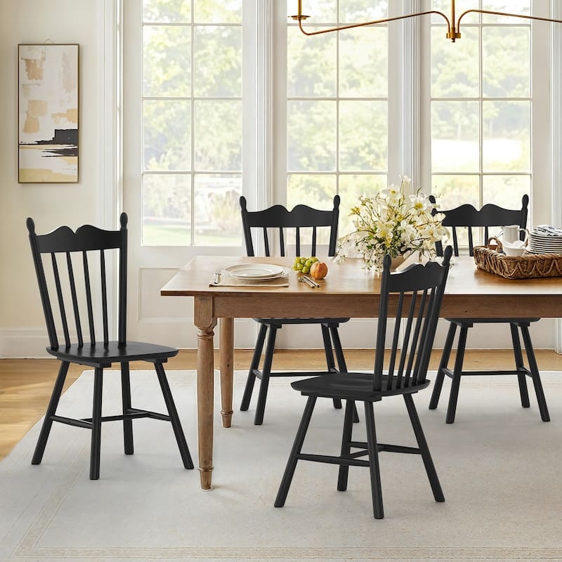 Black Windsor Style Dining Chair, Spindle Back, Tapered Legs