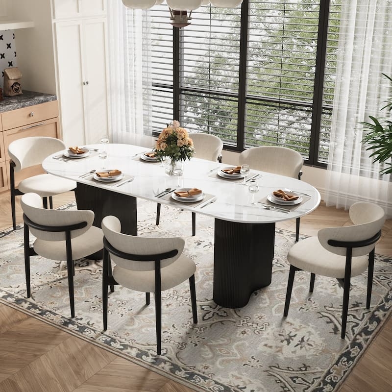 Black Wood Dining Chair Curved Backrest Beige Upholstered Seat