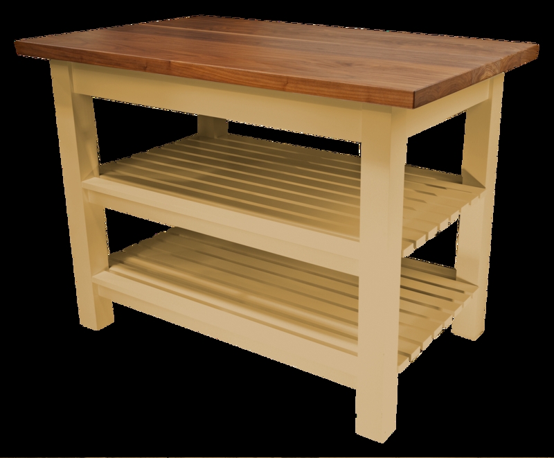 Blonde Wood Kitchen Island with Butcher Block Top and Square Legs