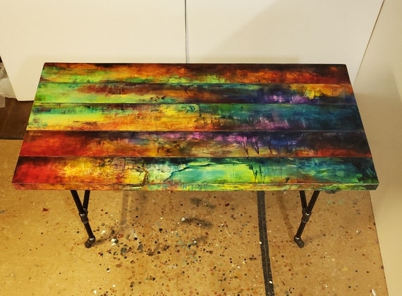 Bohemian Dining Table with Hand-Painted Jewel Tone Mandala Top