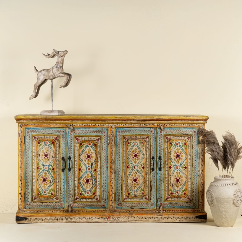 Bohemian Sideboard with Hand Painted Mandalas on Reclaimed Wood