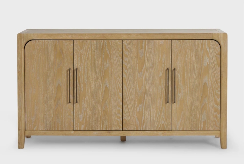 Bohemian Wood Buffet with Concentric Ribbed Carved Doors
