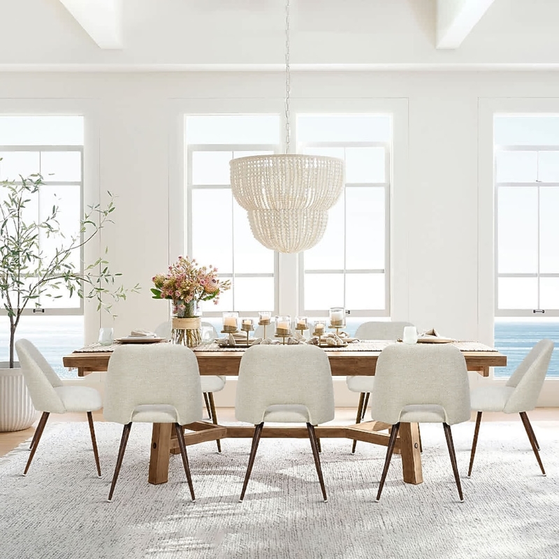 Boucle Dining Chair Set with Curved Back and Walnut Metal Legs