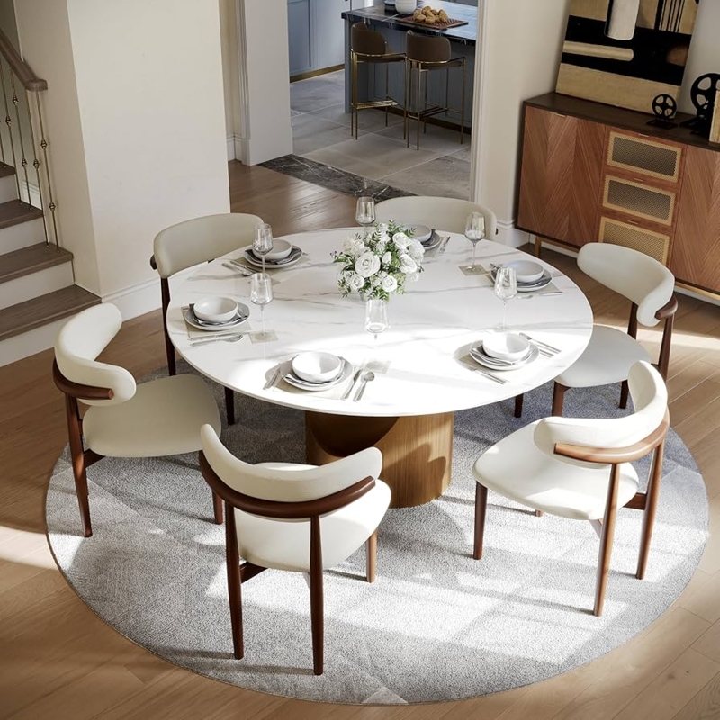 Bronze Pedestal Dining Table Round Glossy Stone Top Contemporary