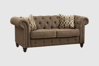 Brown Fabric Chesterfield Loveseat with Button Tufting