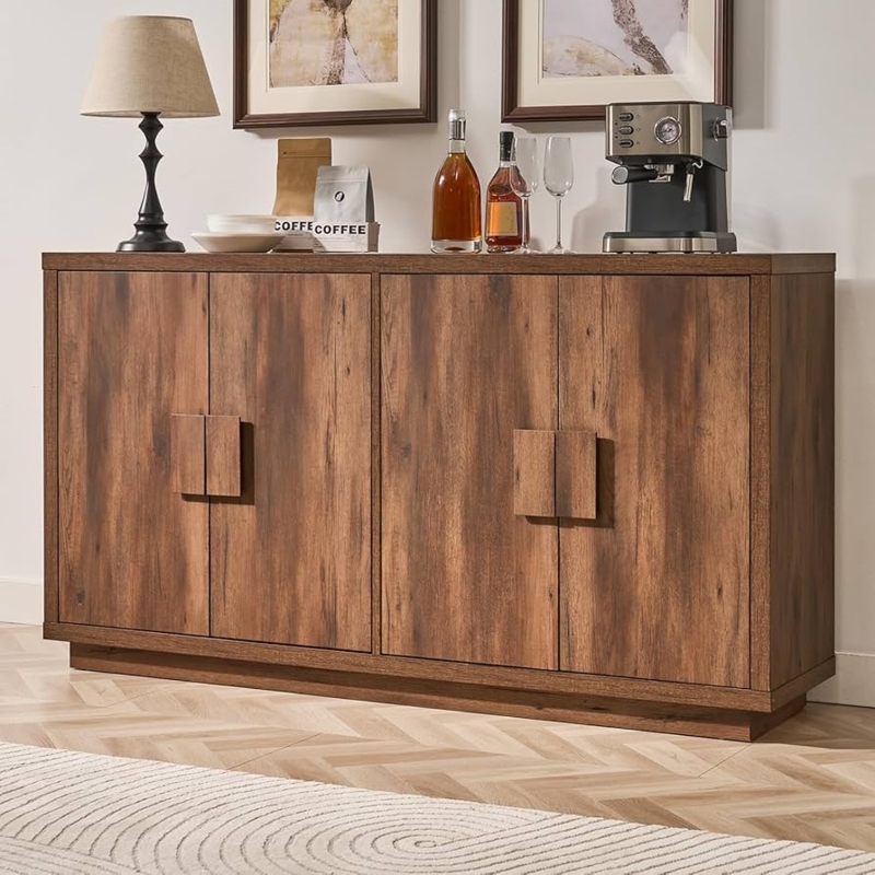Buffet Cabinet Black Geometric Door Pattern Gold Handles