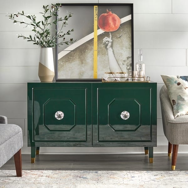 Buffet Cabinet in Glossy Navy Finish with Gold Geometric Hardware