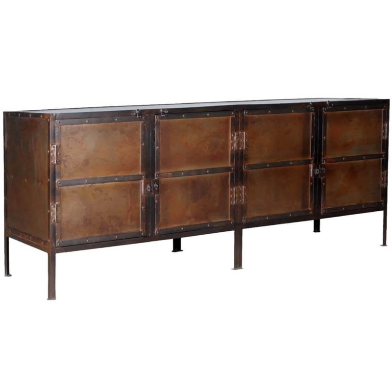 Buffet Cabinet Industrial Caster Wheels Black Iron Wood