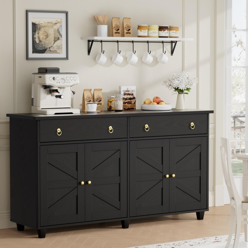 Buffet Cabinet Mesh Panels Sliding Barn Doors Console