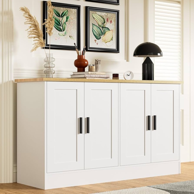 Buffet Cabinet Minimalist Hardware Gold Legs Modern Glam White Storage