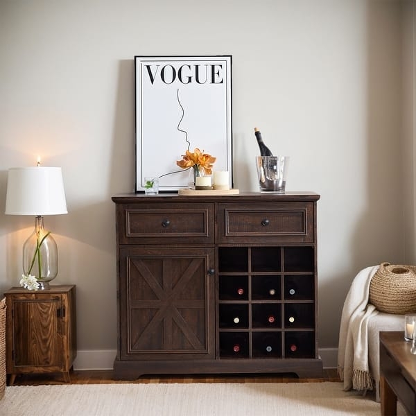 Buffet Cabinet Rustic Gray Wash Sideboard with X Detailing