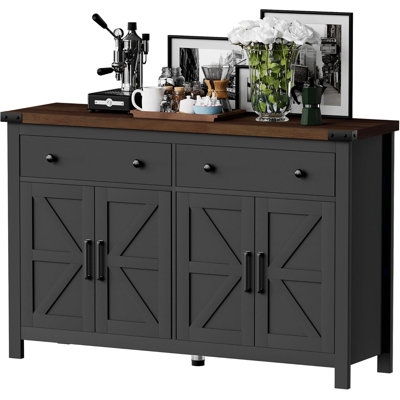 Buffet Cabinet Sliding Barn Door X-Brace Accents Top Drawers