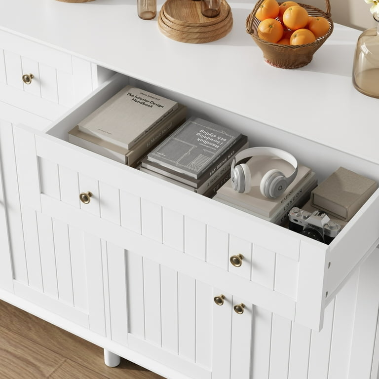 Buffet Cabinet Two-Tier Hutch Design Glass Front Kitchen Storage