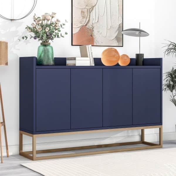 Buffet Cabinet White Frame Textured Chevron Wood Doors Gold Legs