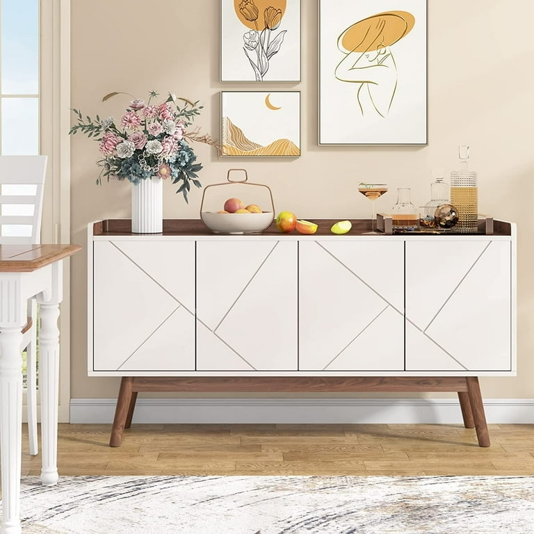 Buffet Cabinet White Wood Top X Frame Doors Modern Farmhouse Station
