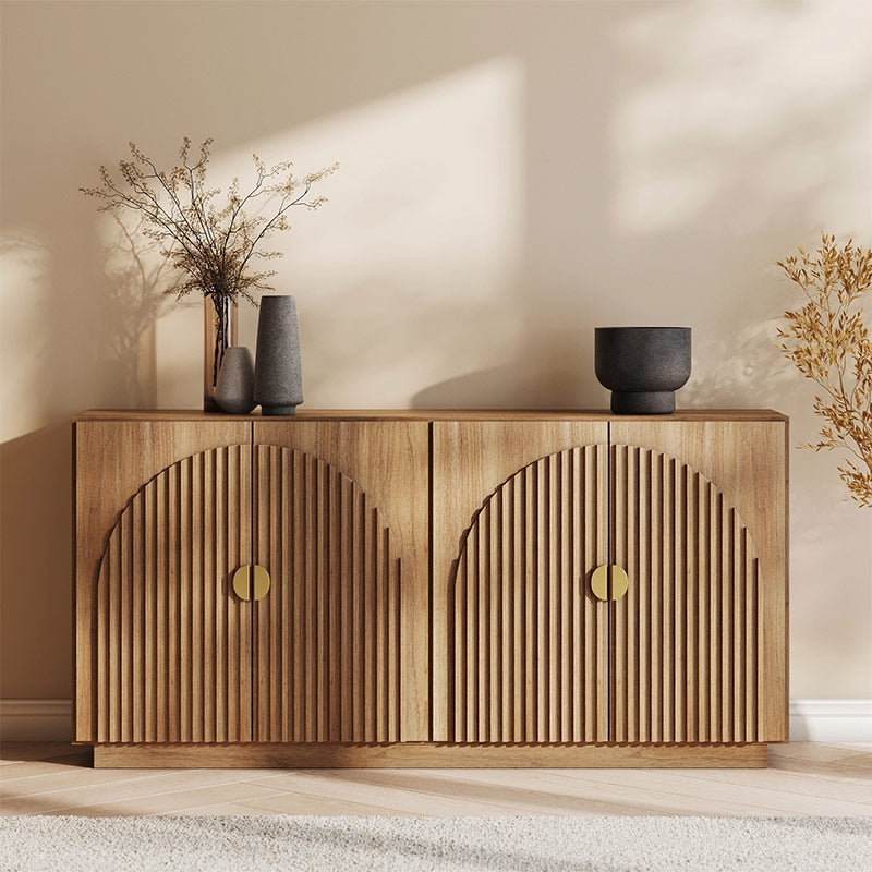 Buffet Cabinet with Arched Fluted Doors and Gold Tapered Legs