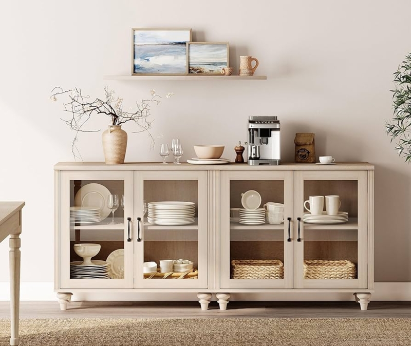 Buffet Cabinet X Brace Doors 68 Inch Length Two Tone Wood Farmhouse