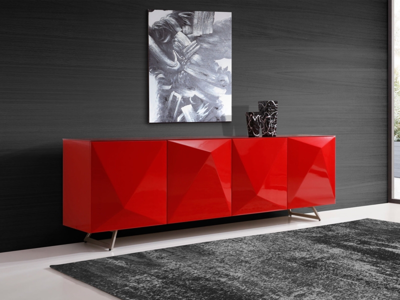Buffet High Gloss Geometric Sideboard Recessed Square Pattern
