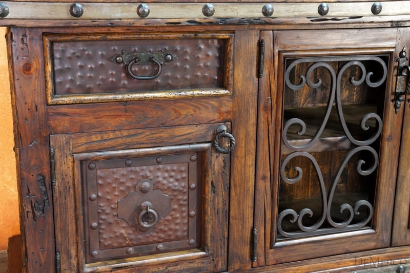 Buffet Hutch Rustic Hacienda Hand Forged Iron Scrolled Crest