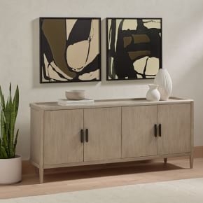 Buffet Mahogany Tone Integrated Handles Plinth Base, Sophisticated Styling