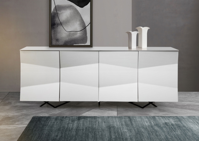 Buffet Minimalist White Lacquer Sideboard High Gloss Recessed Handles