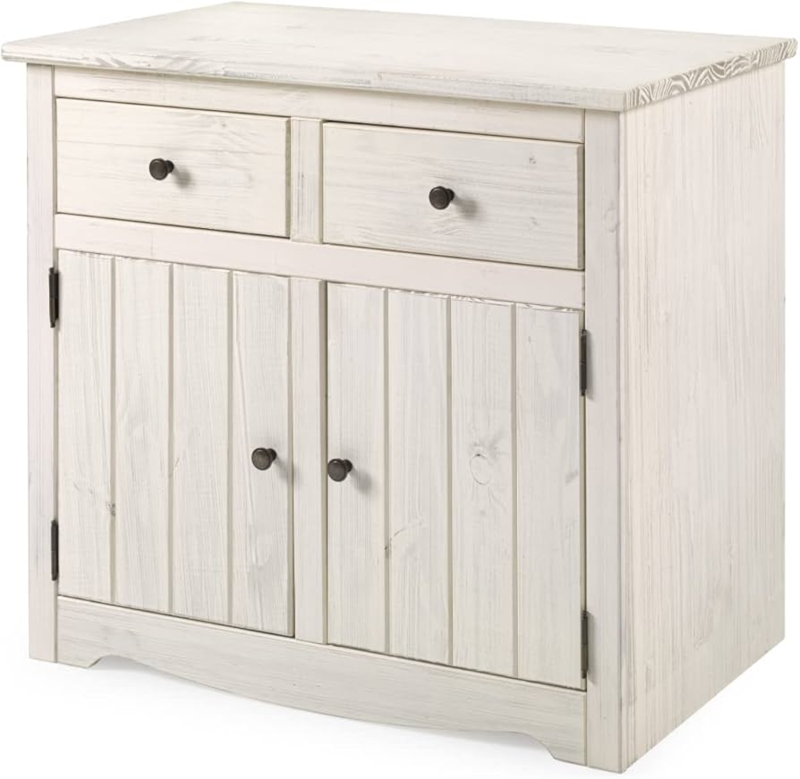 Buffet Sideboard Antique White Heavily Distressed Bun Feet Rustic Style
