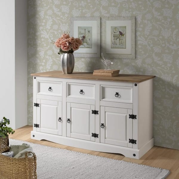 Buffet Sideboard Cottage Style Distressed Finish Raised Panel Doors