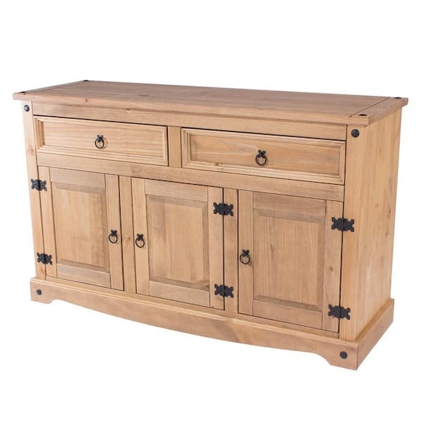 Buffet Sideboard Honey Brown Three Doors Recessed Panels Cottage