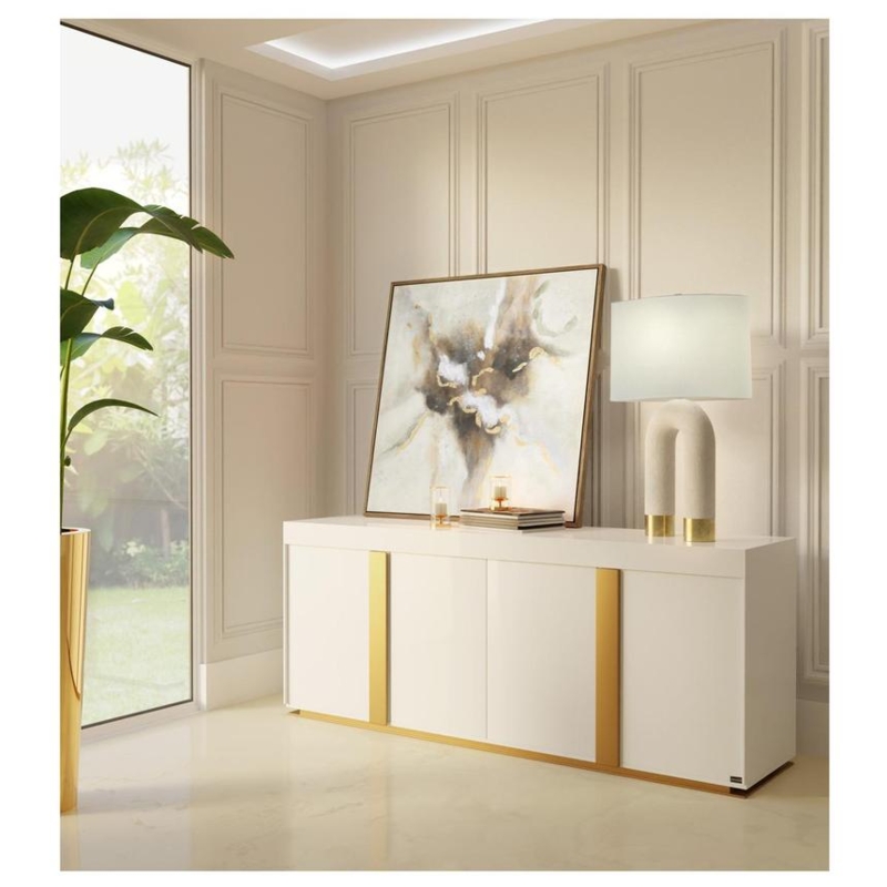 Buffet with High-Gloss Finish and Geometric Metal Base