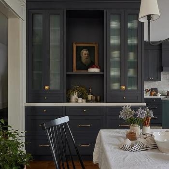 Built-In Black Sideboard Cabinet with Brass Hardware