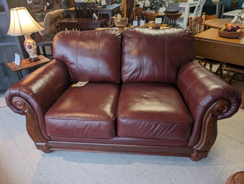 Burgundy Loveseat with Pillow Back and Rolled Arms, Rich Wine-Colored