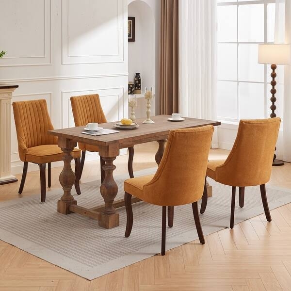 Button Tufted Dining Chairs Set of 2 Espresso Curved Legs