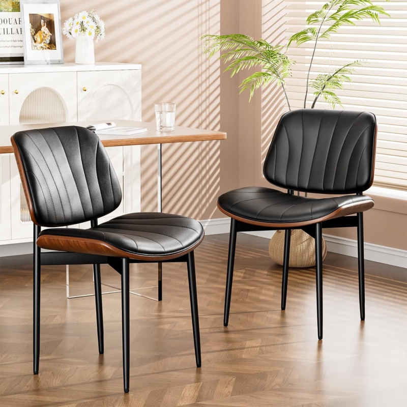 Camel Upholstery Dining Chair Tapered Black Legs Bucket Seat
