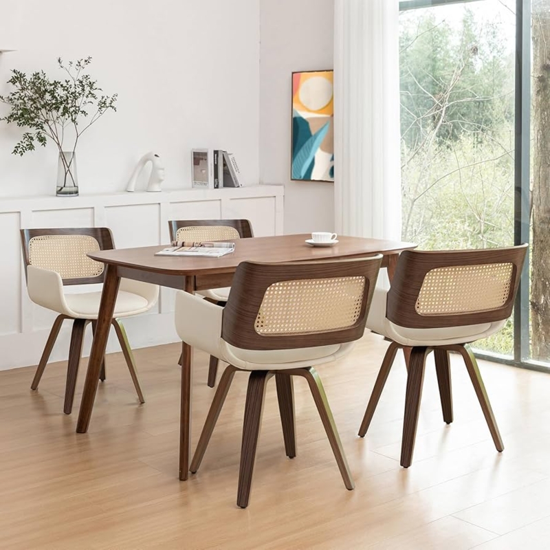 Cane Back Dining Chair, Walnut Bentwood Frame Swivel Boho Style