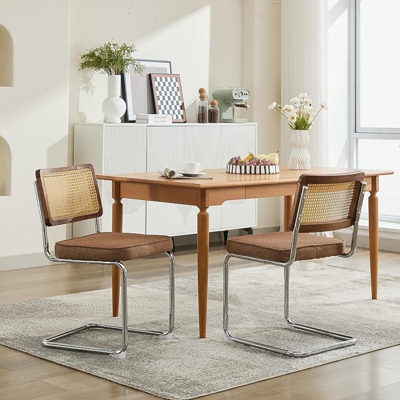 Cantilever Chairs with Cane Back and Polished Chrome Frame