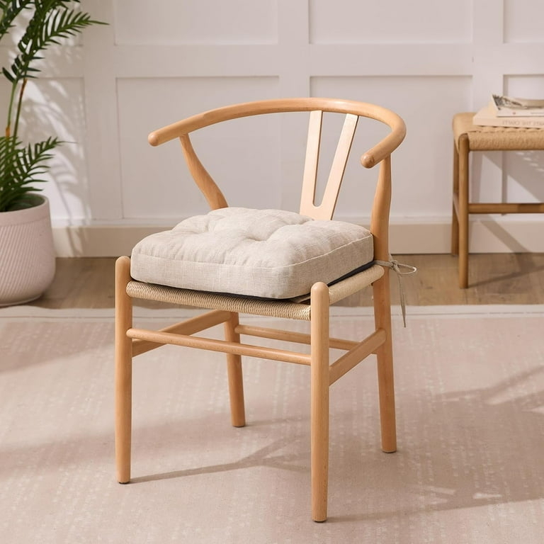Chair Cushion Beige Square with Non-Slip Backing and Ties