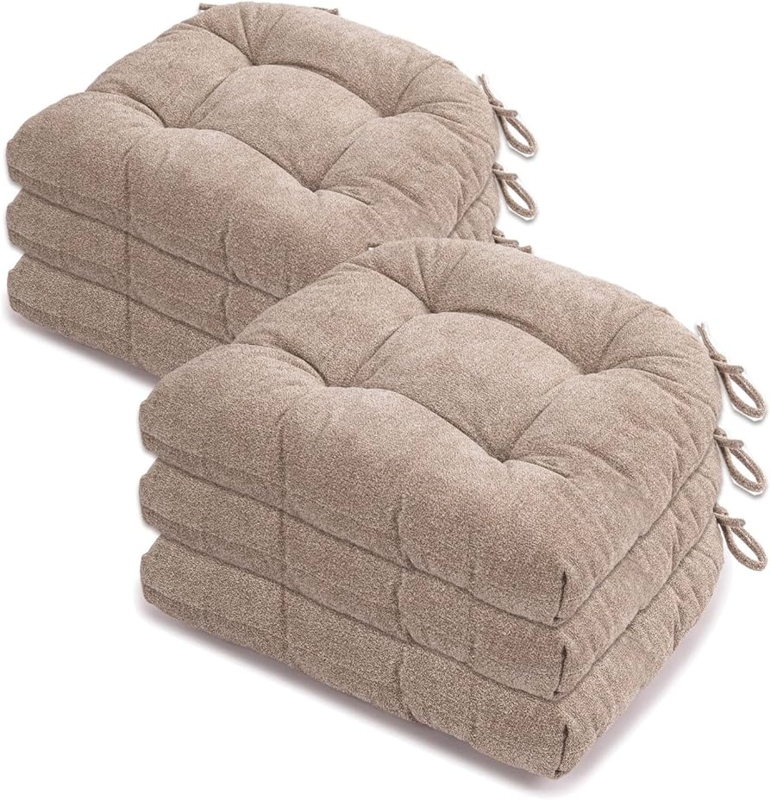 Chair Cushion Khaki Textured Weave with Tufted Design and Ties